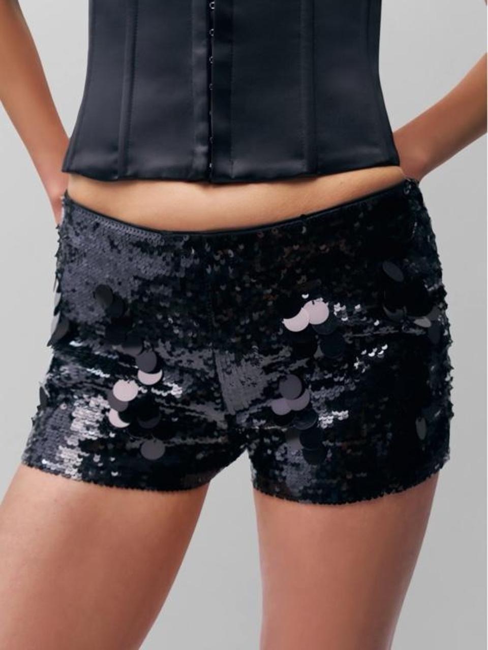 Guizio Black Paillette Sequin Micro Mini Party Shorts